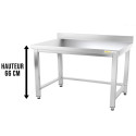 Table inox soubassement 1200 x 700 mm adossée avec renfort / GOLDINOX 