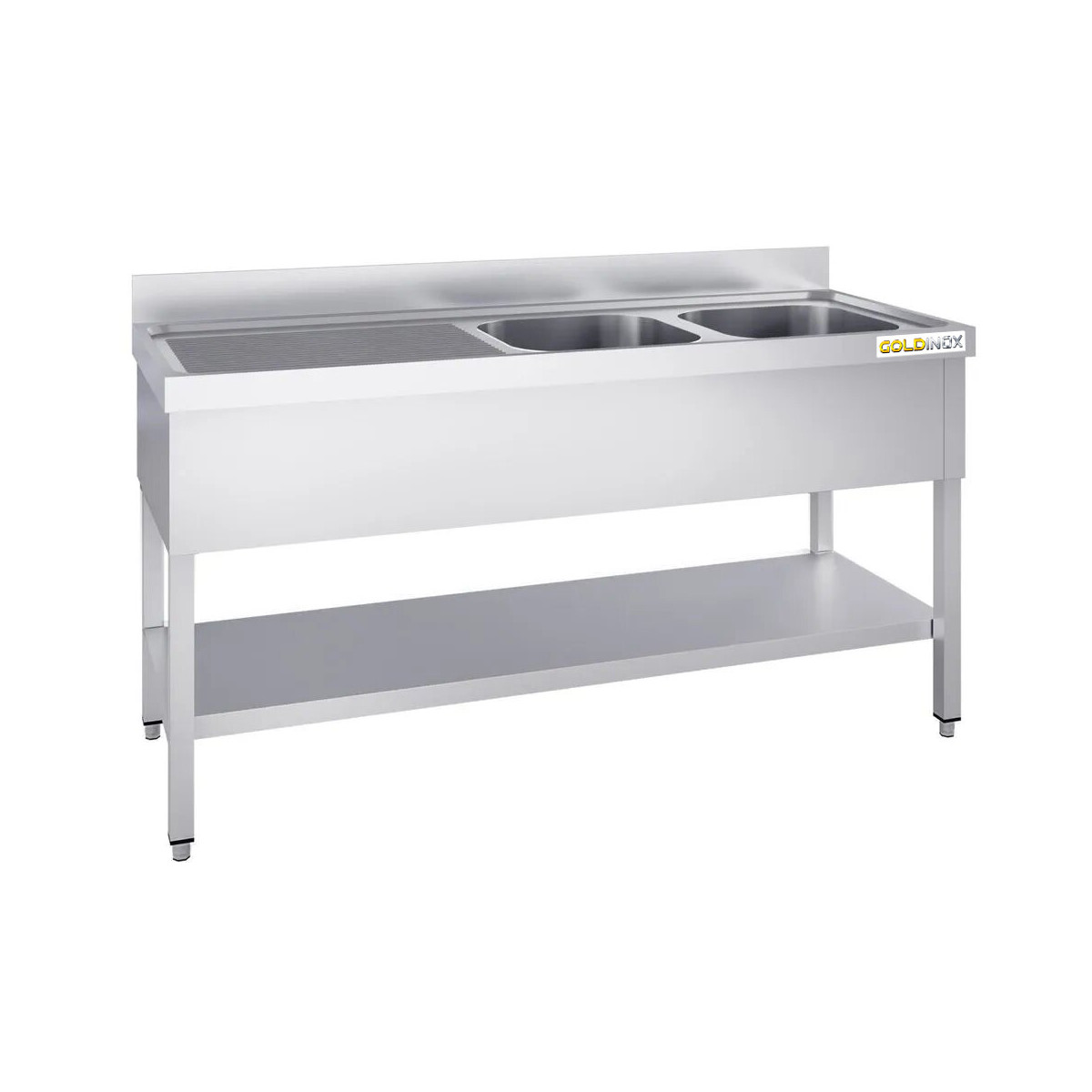 Plonge inox 2 bacs - 1800 x 600 mm égouttoir gauche PREMIUM / GOLDINOX 