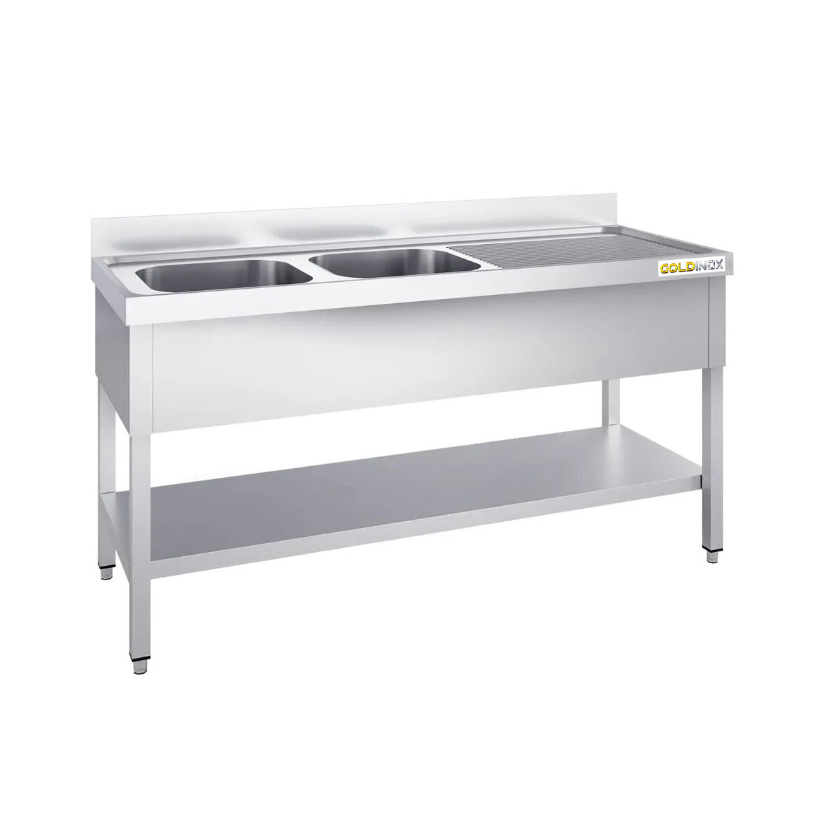 Plonge inox 2 bacs - 1800 x 600 mm égouttoir droite PREMIUM / GOLDINOX 
