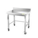Table inox soubassement 800 x 800 mm adossée avec renfort sur roulettes / GOLDINOX 