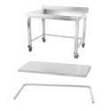 Table inox soubassement 1200 x 800 mm adossée avec renfort sur roulettes / GOLDINOX 