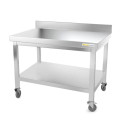 Table inox soubassement 1200 x 800 mm adossée avec renfort sur roulettes / GOLDINOX 