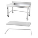 Table inox soubassement 1600 x 800 mm adossée avec renfort sur roulettes / GOLDINOX 