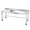 Table inox soubassement 1800 x 800 mm adossée avec renfort sur roulettes / GOLDINOX 