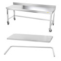 Table inox soubassement 1800 x 800 mm adossée avec renfort sur roulettes / GOLDINOX 
