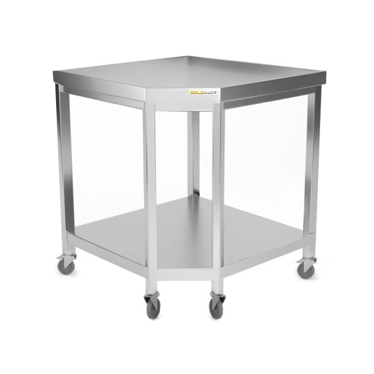 Table inox d'angle 1000 x 600 mm sur roulettes PREMIUM / GOLDINOX