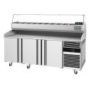 Meuble à pizza réfrigéré avec granit 3 portes + vitrine réfrigérée - GOLDINOX