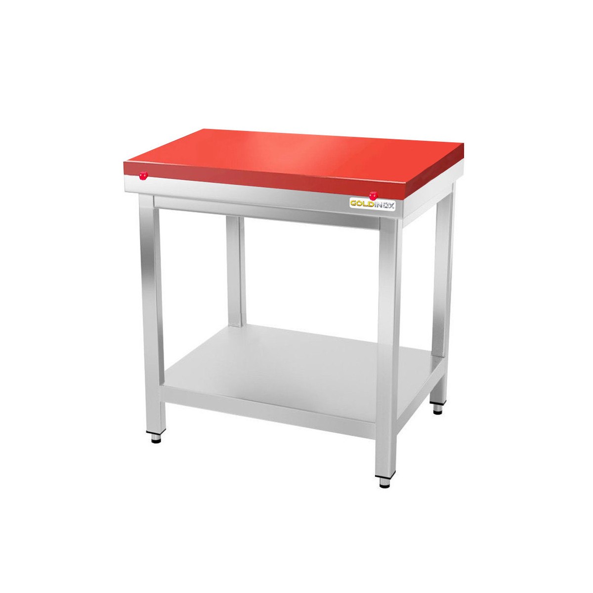 Table de boucher avec plaque de découpe rouge - 700 x 700 mm / GOLDINOX
