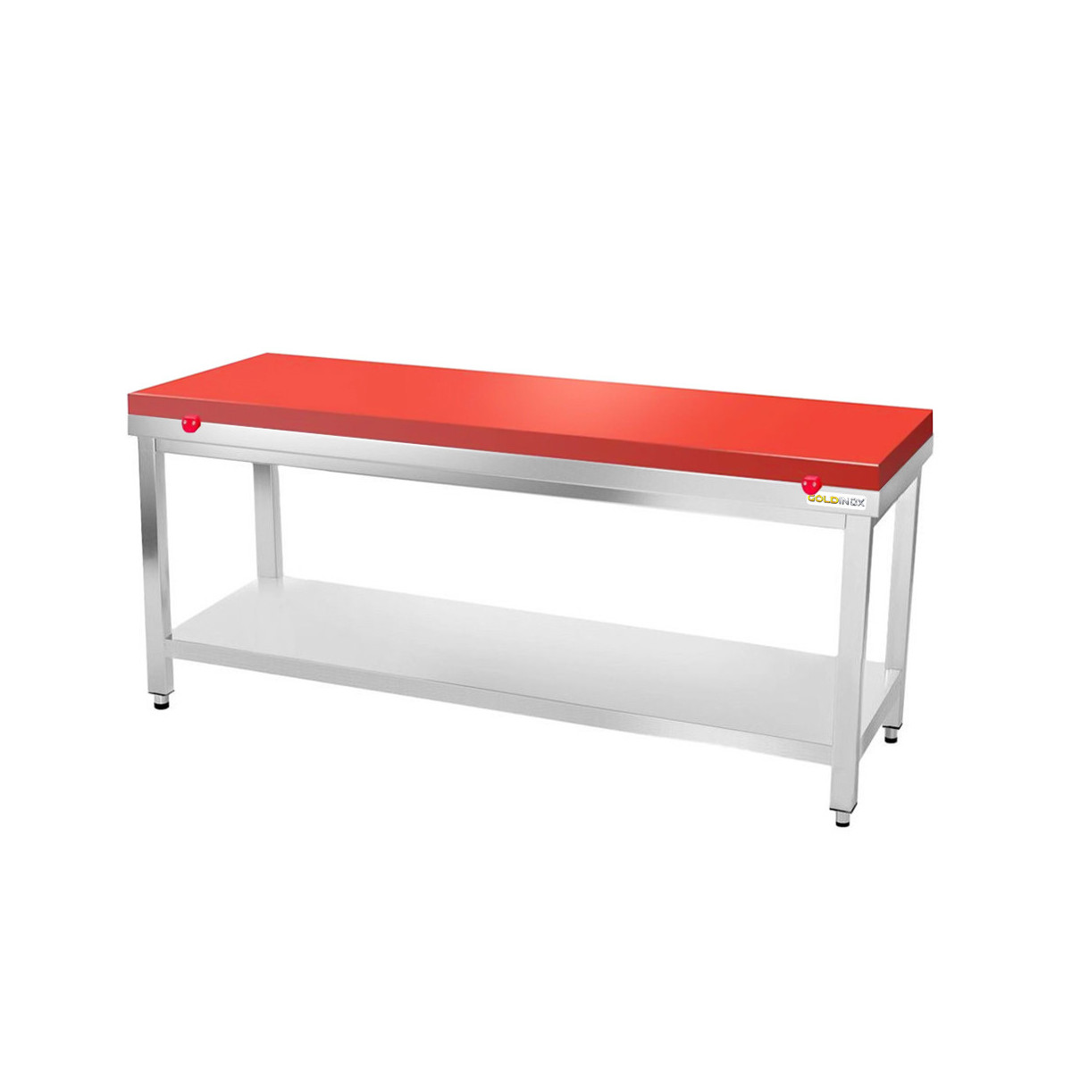 Table de boucher avec plaque de découpe rouge - 2000 x 700 mm / GOLDINOX