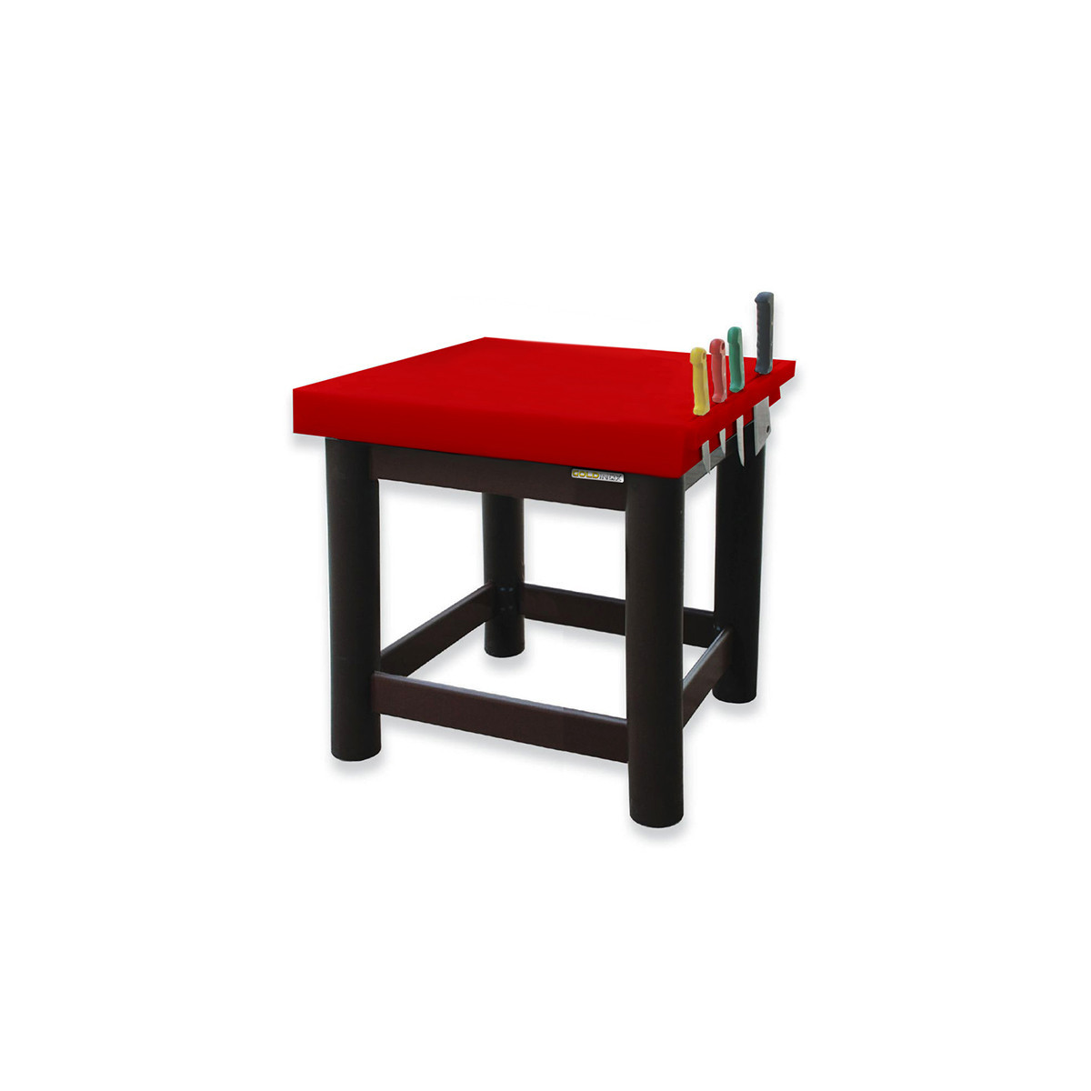 Table de boucher PREMIUM entièrement en polyéthylène avec porte-couteaux - 700 x 700 mm / GOLDINOX