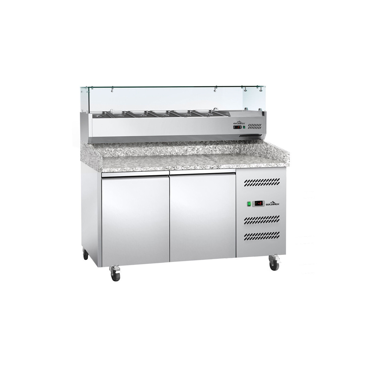 Meuble à pizza 2 portes avec vitrine à ingrédients (6 x GN1/3) - GOLDINOX