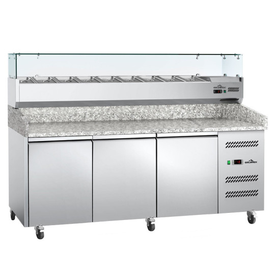 Meuble à pizza 3 portes avec vitrine à ingrédients (9x GN1/3) - GOLDINOX