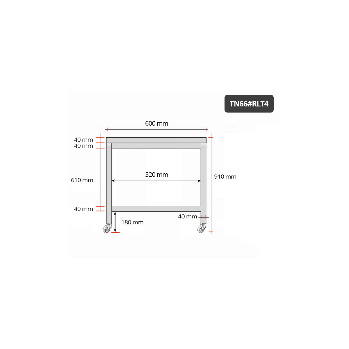 Table inox 600 x 600 mm sur roulettes PREMIUM / GOLDINOX