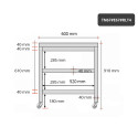 Table inox 600 x 700 mm avec 2 étagères sur roulettes / GOLDINOX