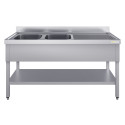 Plonge inox 2 bacs - 1400 x 600 mm égouttoir droite ECO / GOLDINOX 