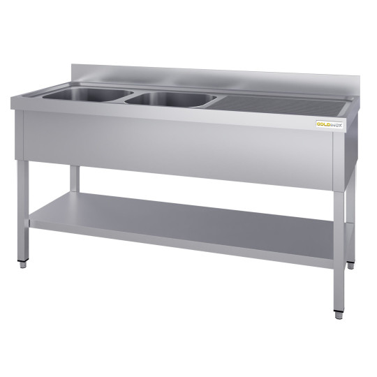 Plonge inox 2 bacs - 1400 x 600 mm égouttoir droite ECO / GOLDINOX 