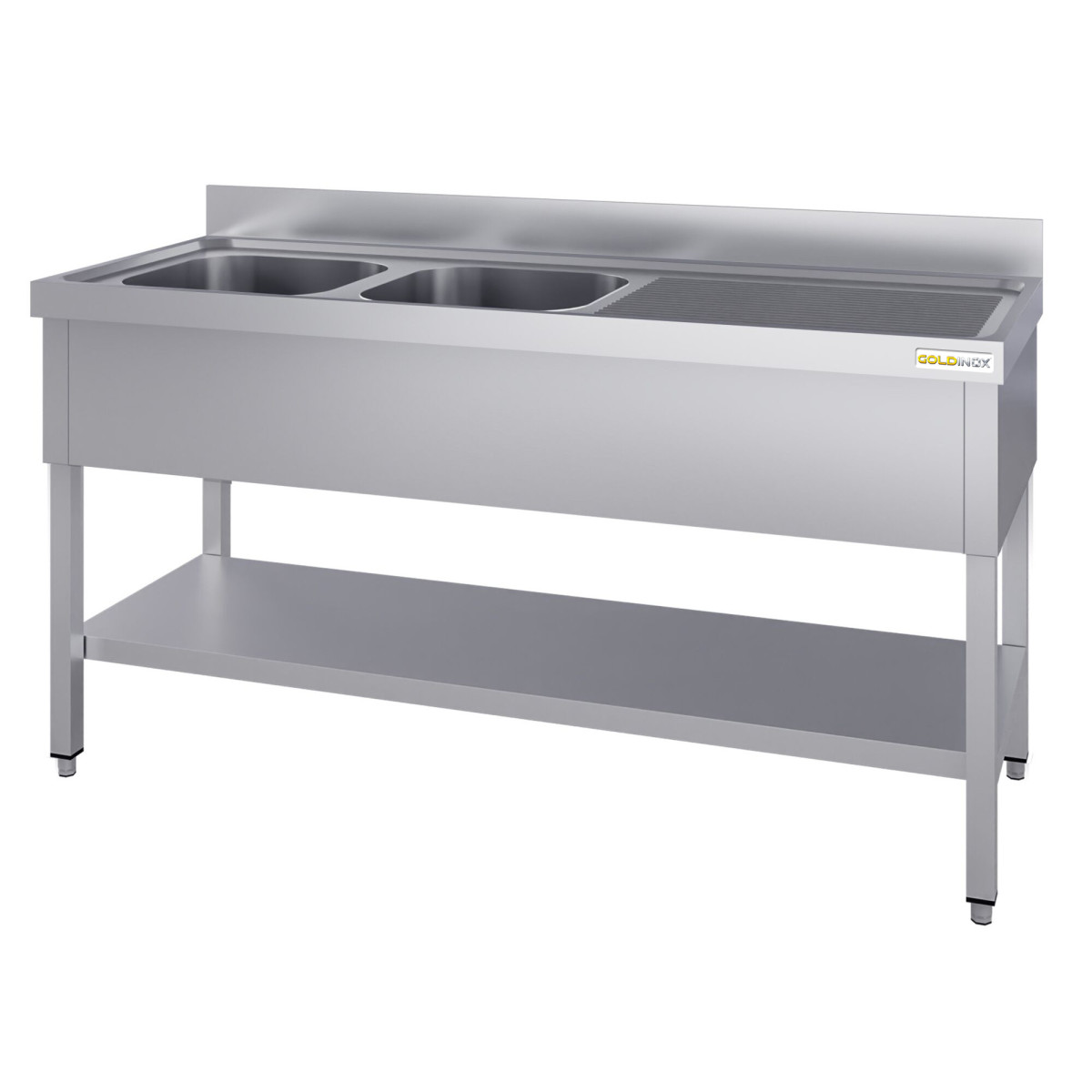 Plonge inox 2 bacs - 1400 x 600 mm égouttoir droite ECO / GOLDINOX 
