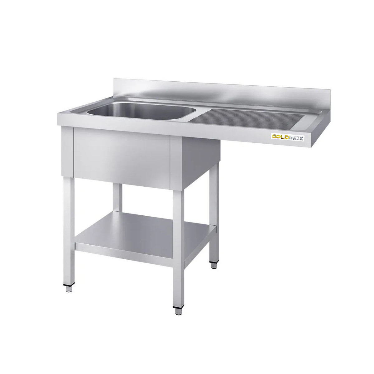 Plonge lave-vaisselle inox 1 bac - 1400 x 700 mm égouttoir droite PREMIUM / GOLDINOX