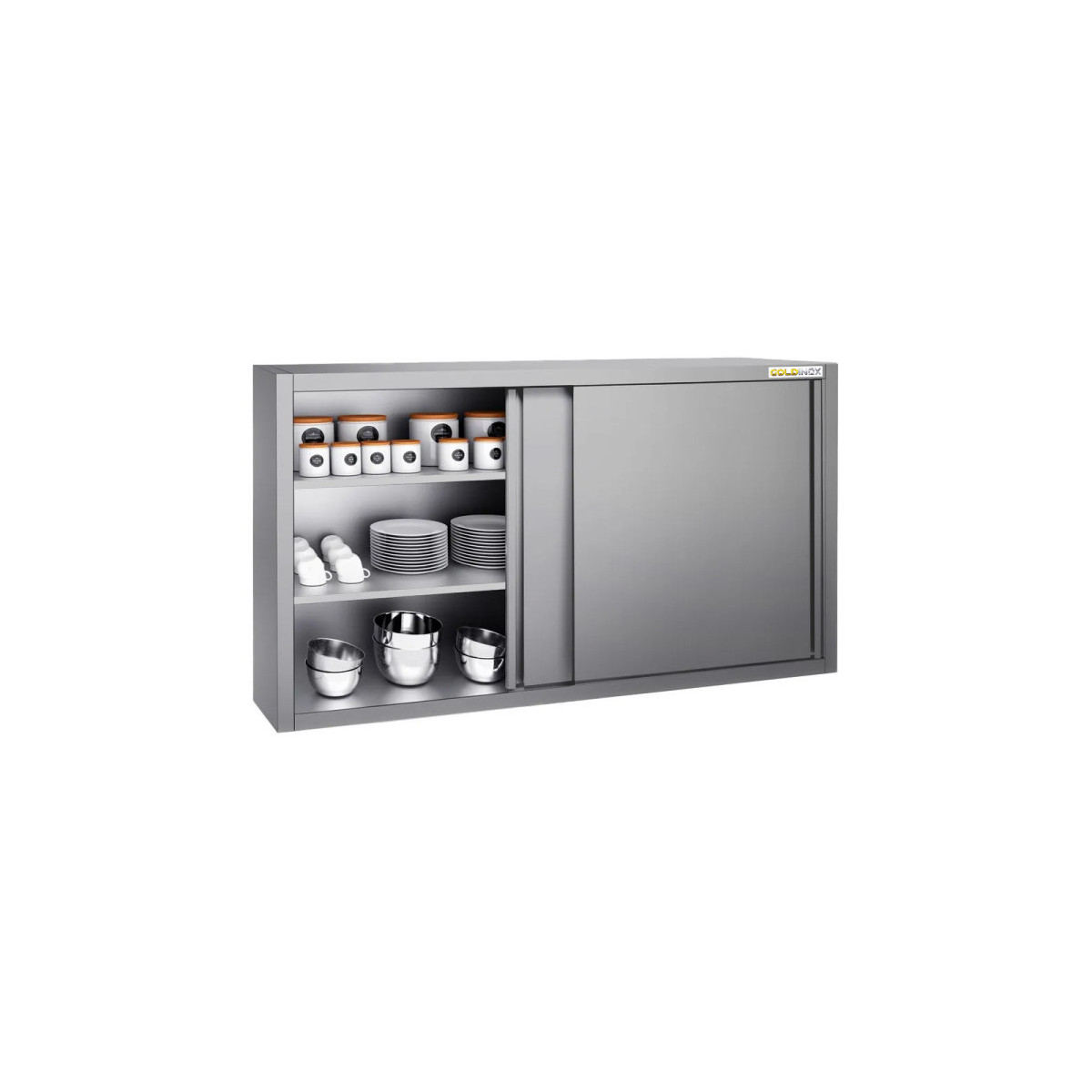 Placard mural inox 1400 x 400 mm / Hauteur 1000 mm avec portes coulissantes ECO / GOLDINOX