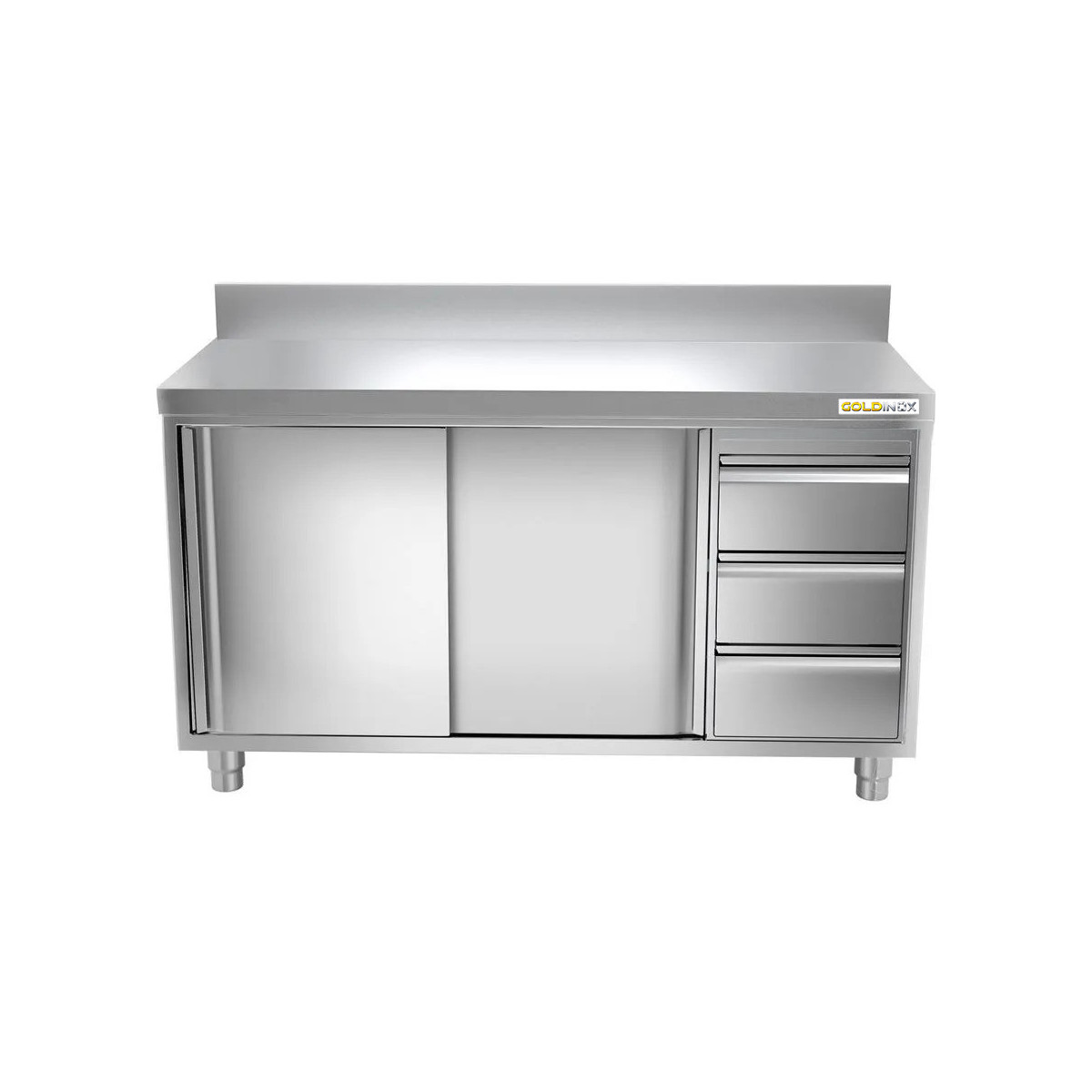 Meuble bas inox 2000 x 700 mm adossée avec 3 tiroirs droit PREMIUM / GOLDINOX