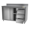 Meuble bas inox 2000 x 700 mm adossée avec 3 tiroirs droit ECO / GOLDINOX