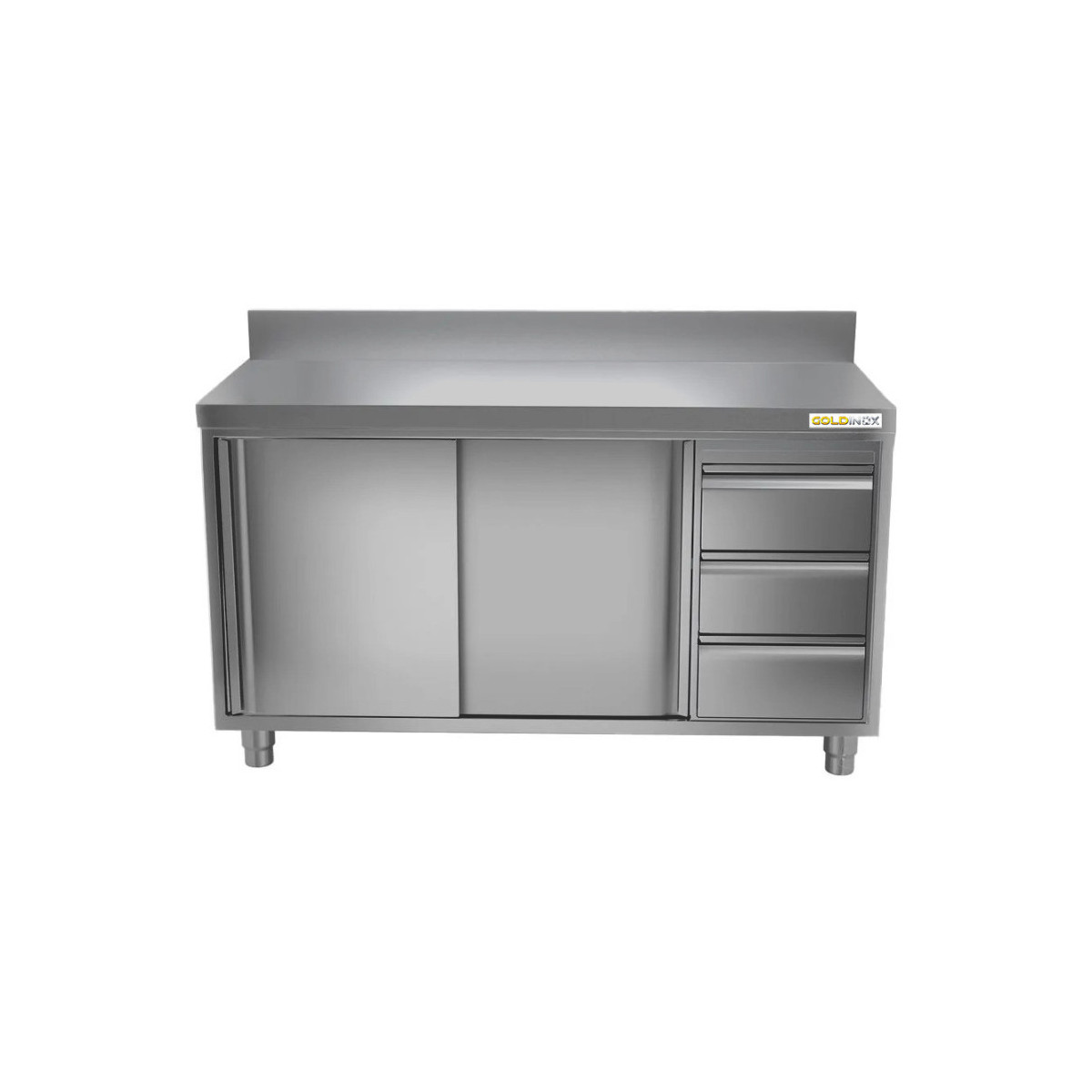 Meuble bas inox 2000 x 700 mm adossée avec 3 tiroirs droit ECO / GOLDINOX