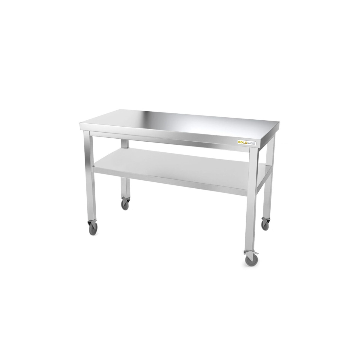 Table inox 1400 x 500 mm sur roulettes / GOLDINOX