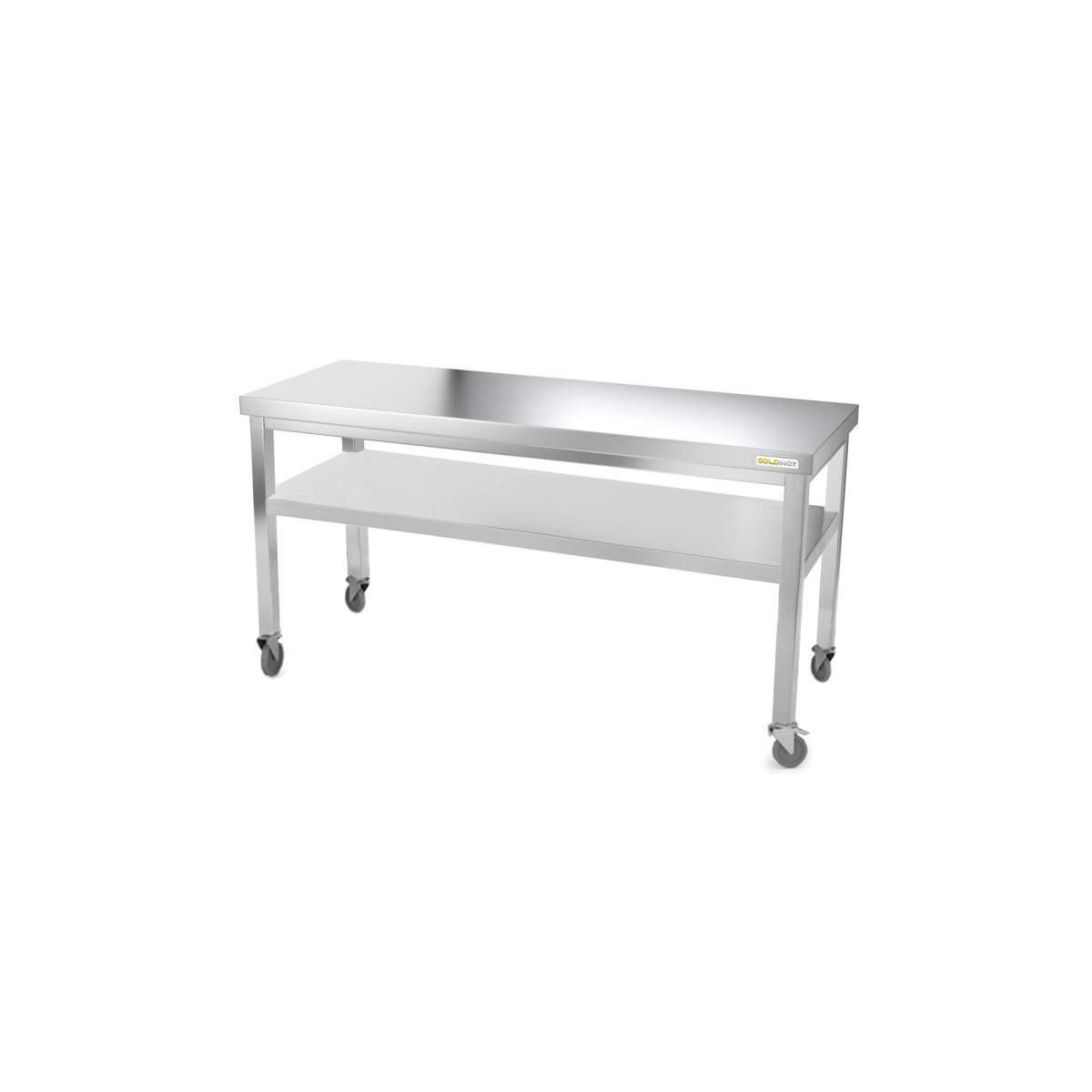 Table inox 2000 x 500 mm sur roulettes / GOLDINOX