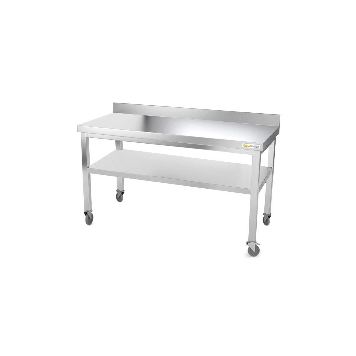 Table inox 1600 x 500 mm adossée sur roulettes / GOLDINOX