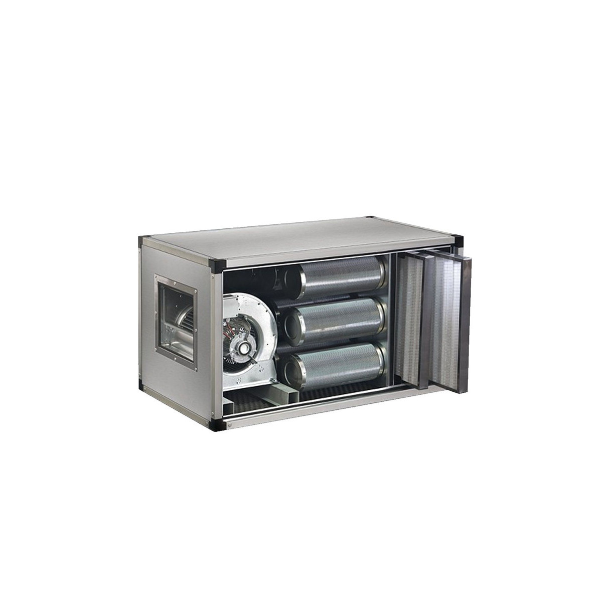 Caisson à charbon actif 2200 m³/h avec moteur, cartouches et filtres PREMIUM / GOLDINOX
