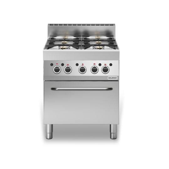 Cuisinière à gaz 4 brûleurs (17,2 kW) sur four gaz (5 kW) PREMIUM / GOLDINOX