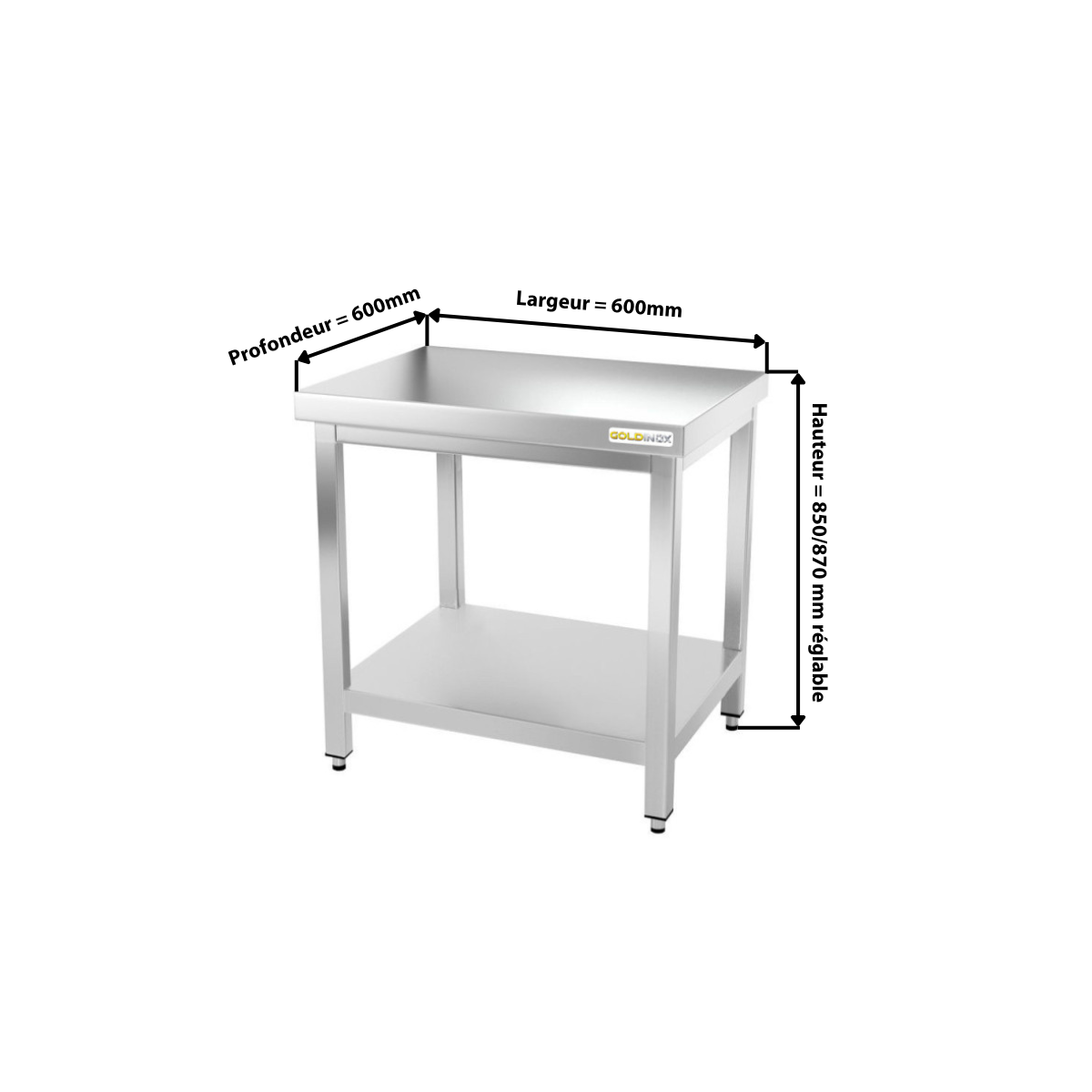 Table de travail en inox 600 x 600 mm PREMIUM / GOLDINOX