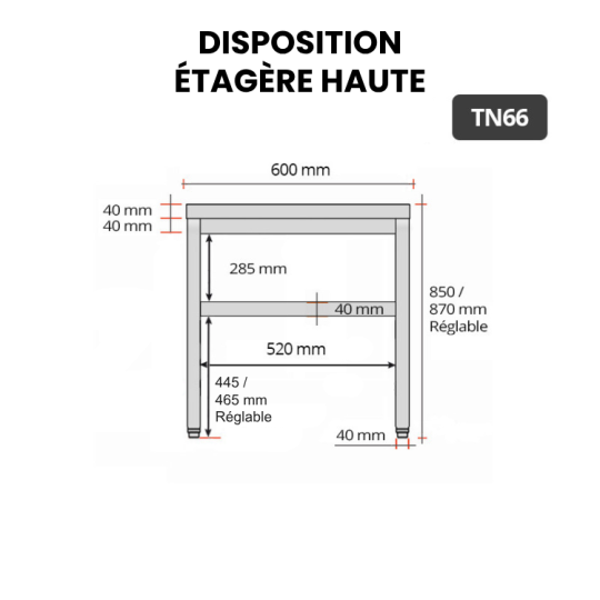 Table de travail en inox 600 x 600 mm PREMIUM / GOLDINOX