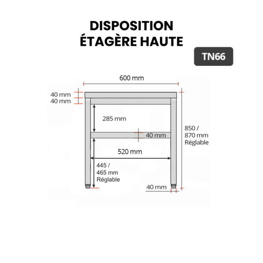 Table de travail en inox 600 x 600 mm IDEAL / GOLDINOX