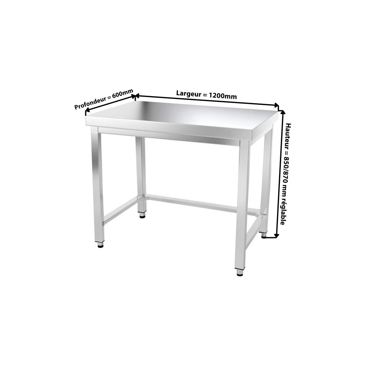 Table inox 1200 x 600 mm avec renfort PREMIUM / GOLDINOX