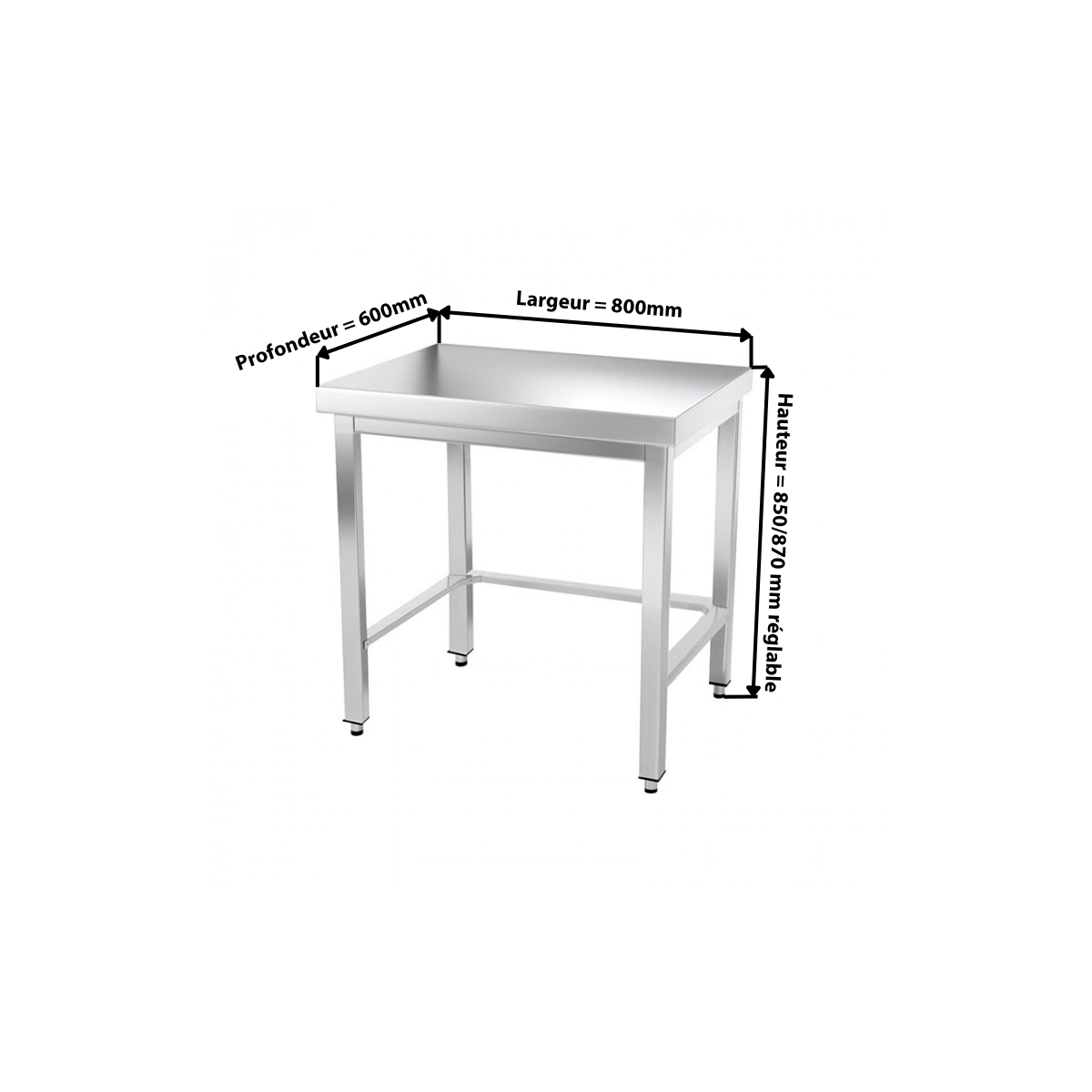Table inox 800 x 600 mm avec renfort PREMIUM / GOLDINOX