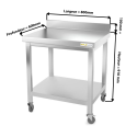Table inox 600 x 600 mm adossée sur roulettes PREMIUM / GOLDINOX