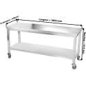 Table inox 2000 x 600 mm sur roulettes PREMIUM / GOLDINOX