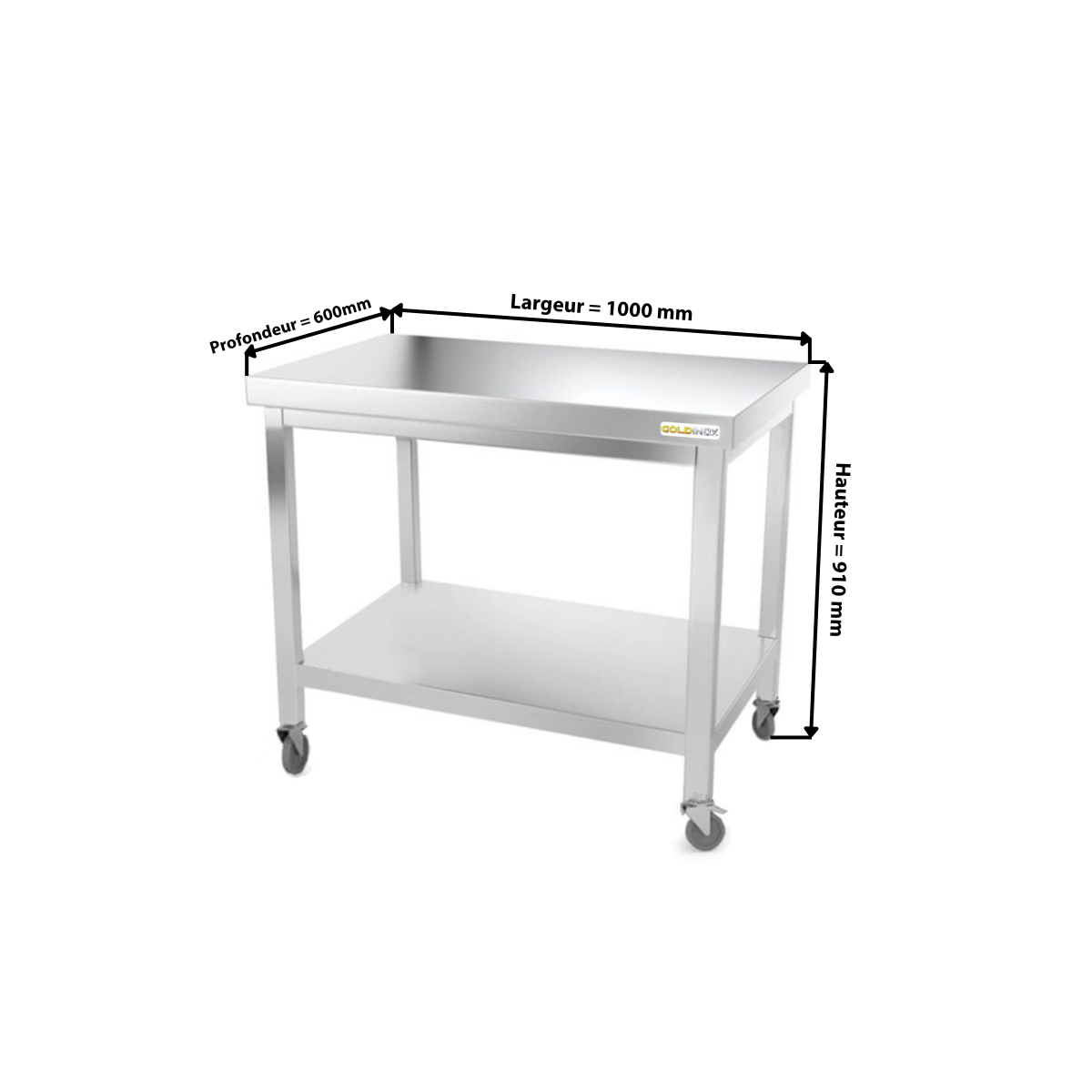 Table inox 1000 x 600 mm sur roulettes PREMIUM / GOLDINOX