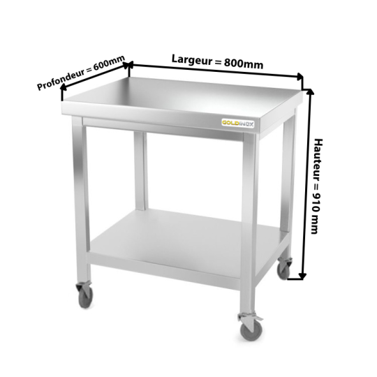 Table inox 600 x 600 mm sur roulettes PREMIUM / GOLDINOX