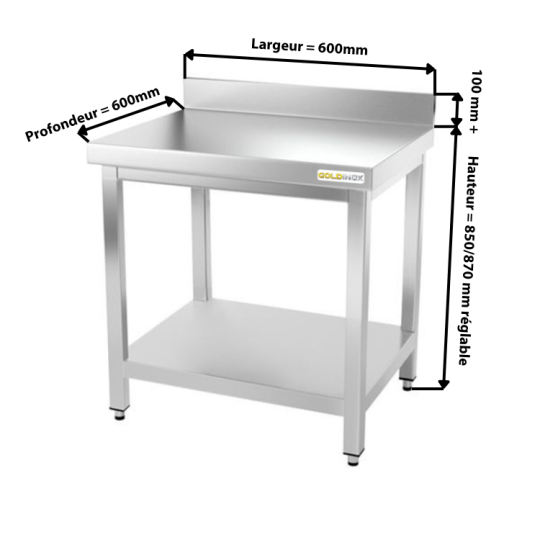 Table inox 600 x 600 mm adossée PREMIUM / GOLDINOX