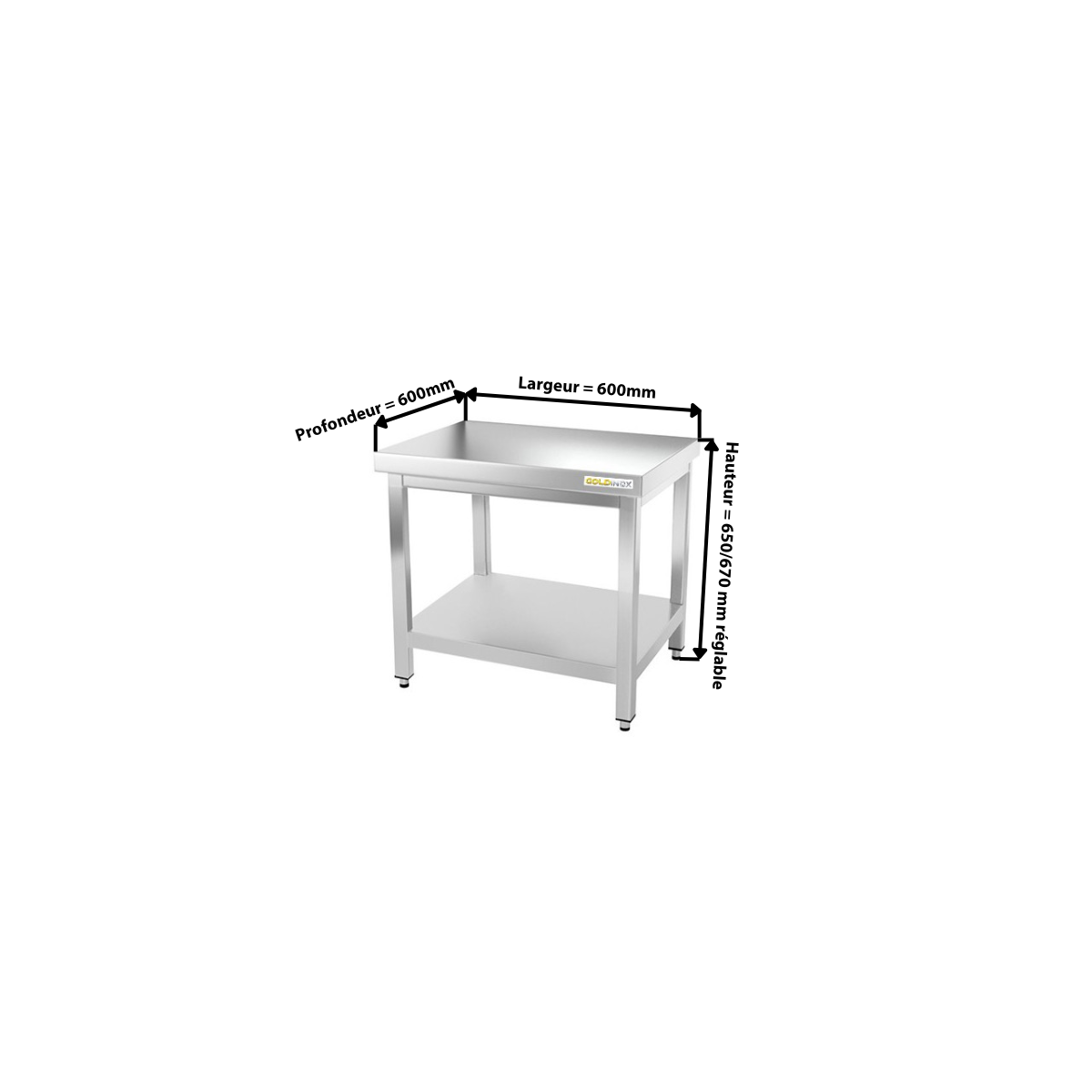 Table inox soubassement 600 x 600 mm PREMIUM / GOLDINOX
