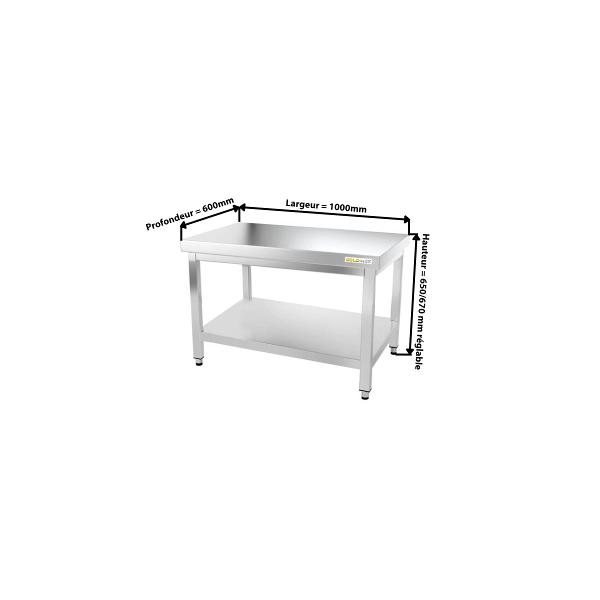 Table inox soubassement 1000 x 600 mm / GOLDINOX 