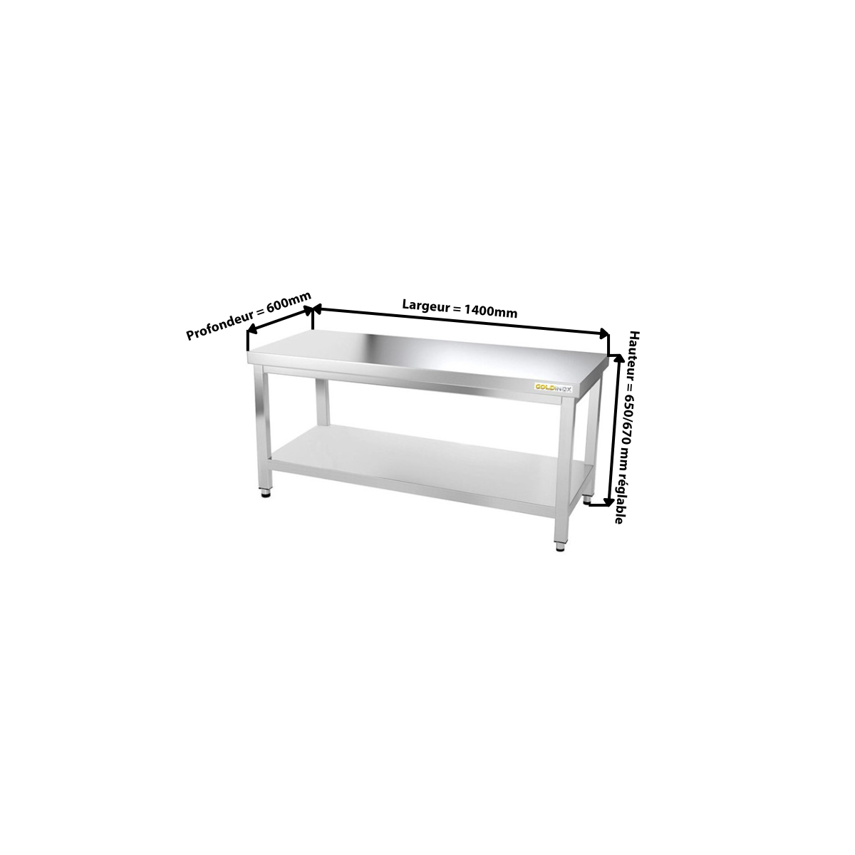 Table inox soubassement 1400 x 600 mm / GOLDINOX 