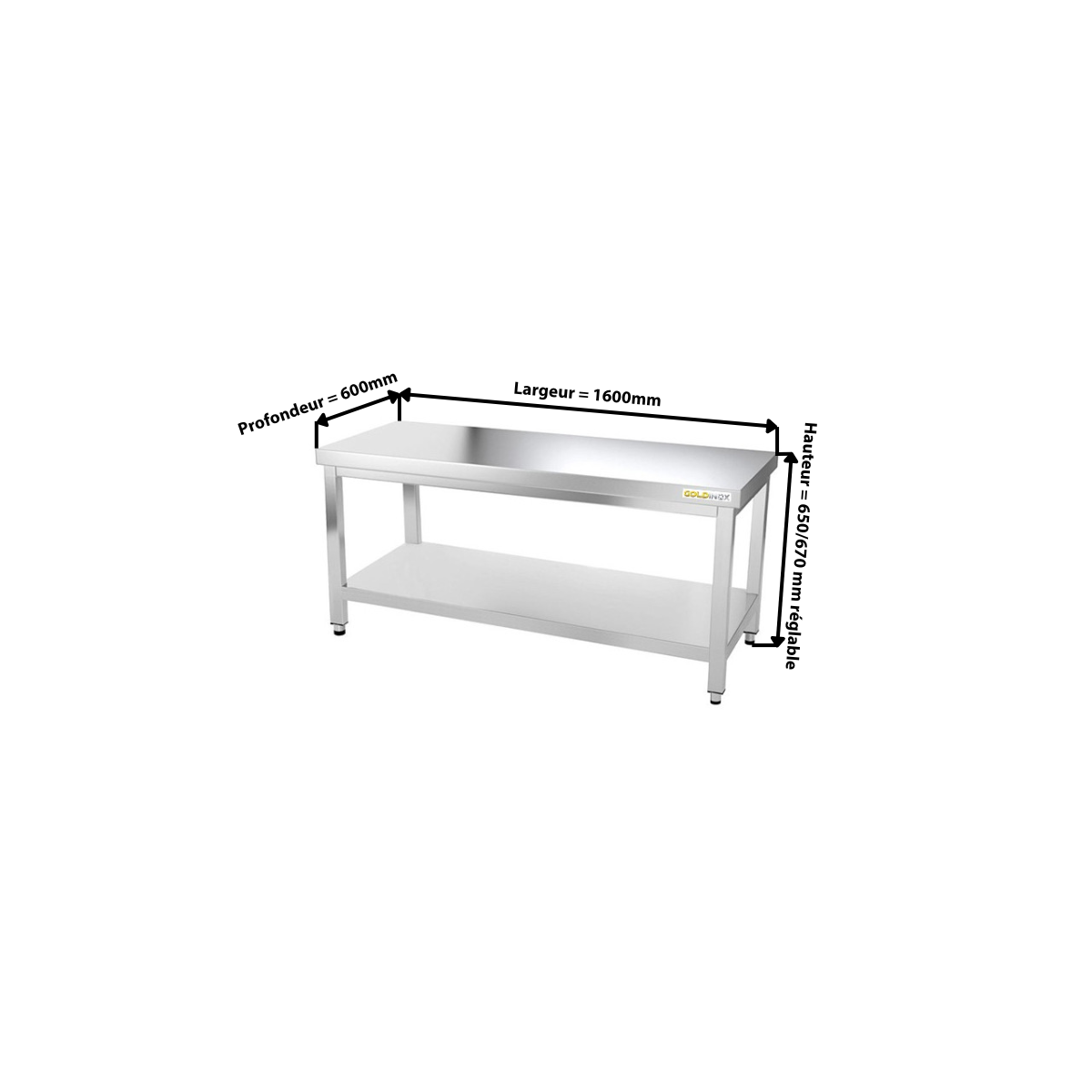Table inox soubassement 1600 x 600 mm / GOLDINOX 