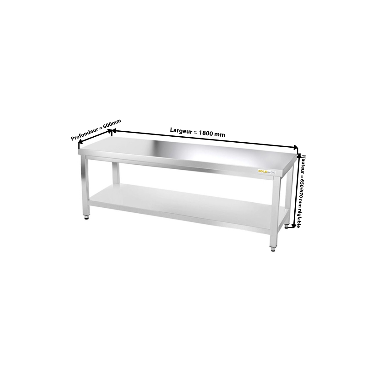 Table inox soubassement 1800 x 600 mm / GOLDINOX 
