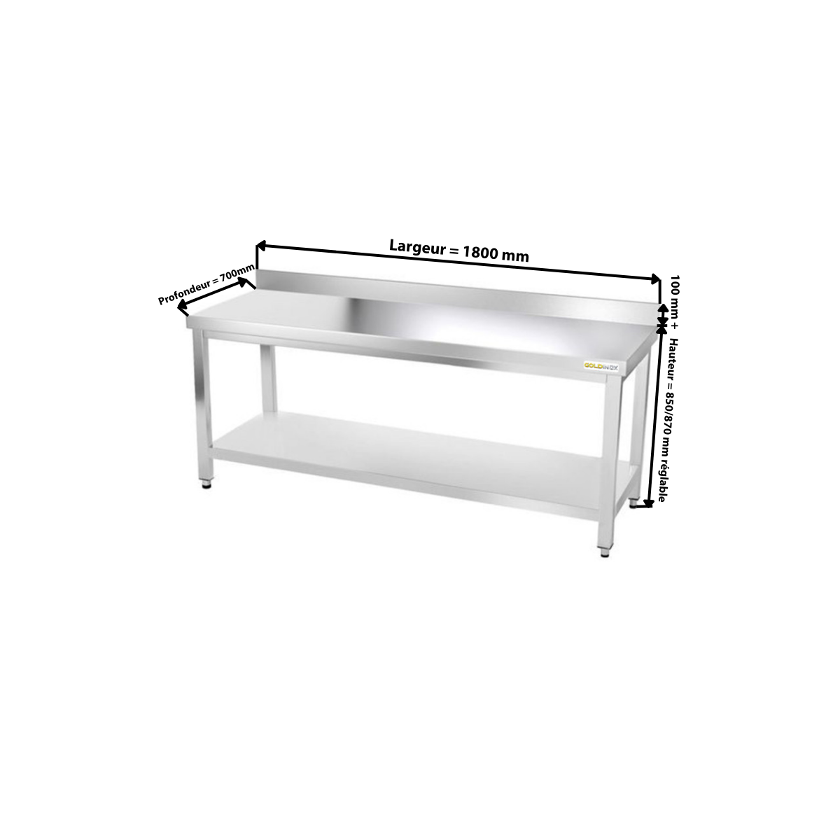 Table inox 1800 x 700 mm adossée PREMIUM / GOLDINOX 