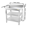 Table inox 800 x 700 mm adossée avec 2 étagères / GOLDINOX