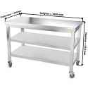 Table inox 1600 x 700 mm avec 2 étagères sur roulettes / GOLDINOX