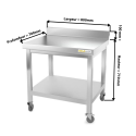 Table inox soubassement 800 x 700 mm adossée sur roulettes / GOLDINOX 